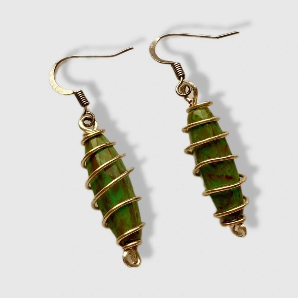 Green Spiral Drop Earrings